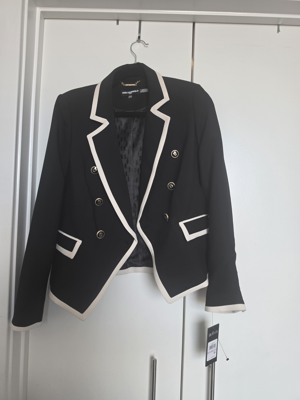 NWT Karl Lagerfeld Black Blazer with Cream Trim and Gold Buttons